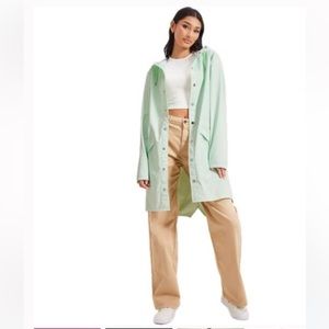 NWT Rains long jacket in mineral / mint rain jacket with small flaw XS $125